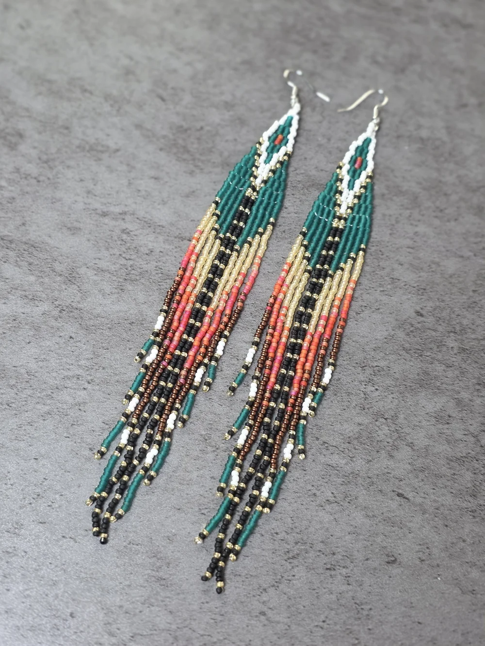Retro Luxe Boho Fringe Beaded Long Earrings Handmade Southwestern Jewelry
